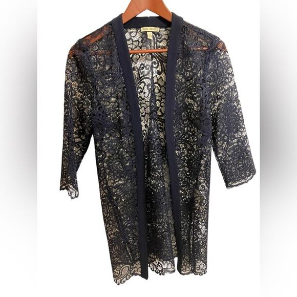 Maya Brooke Lace Duster‎ Cardigan Navy blue Women’s size 14P elegant new - Picture 1 of 11